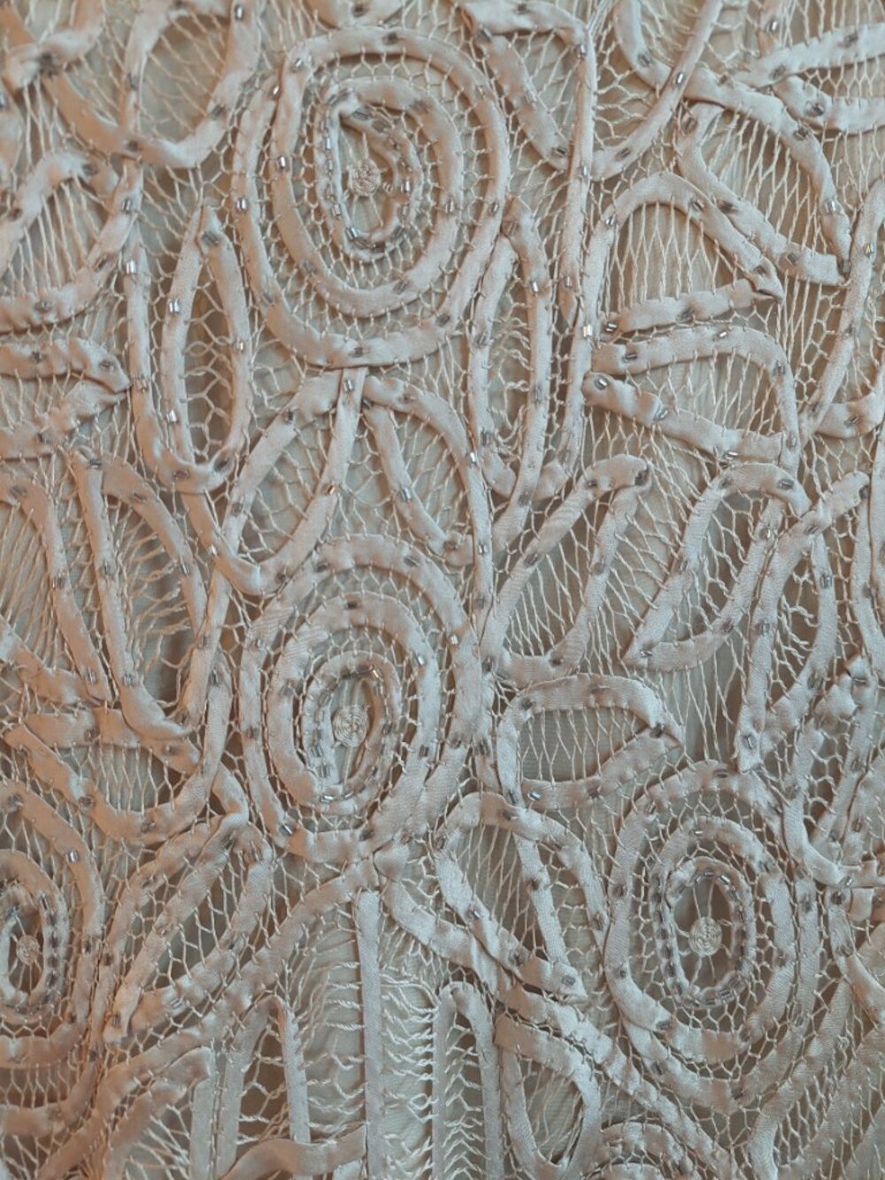 Soulmates Two Piece Silk, Lacework, Beaded Dress and Jacket, Cream color size xl - Picture 10 of 11